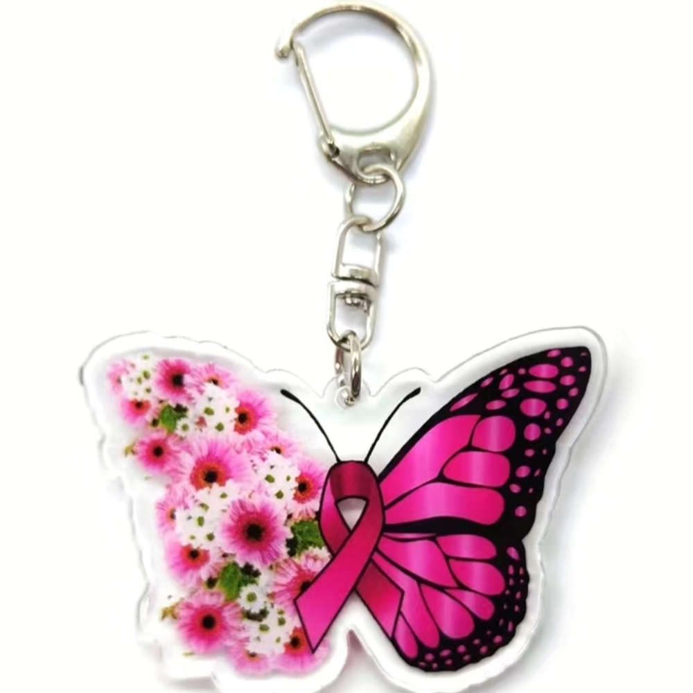 Handmade Pink Butterfly Keychain with Floral Design